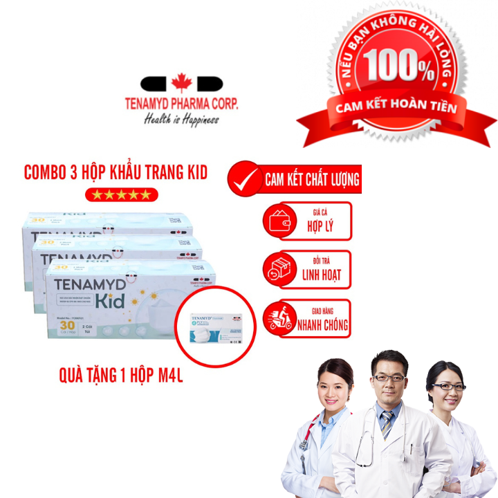 Khẩu Trang Trẻ Em Màu Trắng Tenamyd Chính Hãng