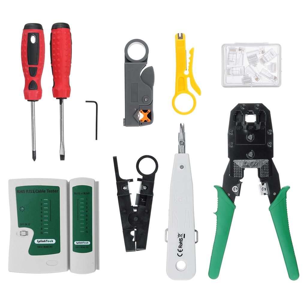 Network Cable Repair Maintenance Tool Kit Set,  Rj11 Cat5e Cat6 Cable Tester Test Crimper Crimping Stripper, Cutter Tool Kit with Case