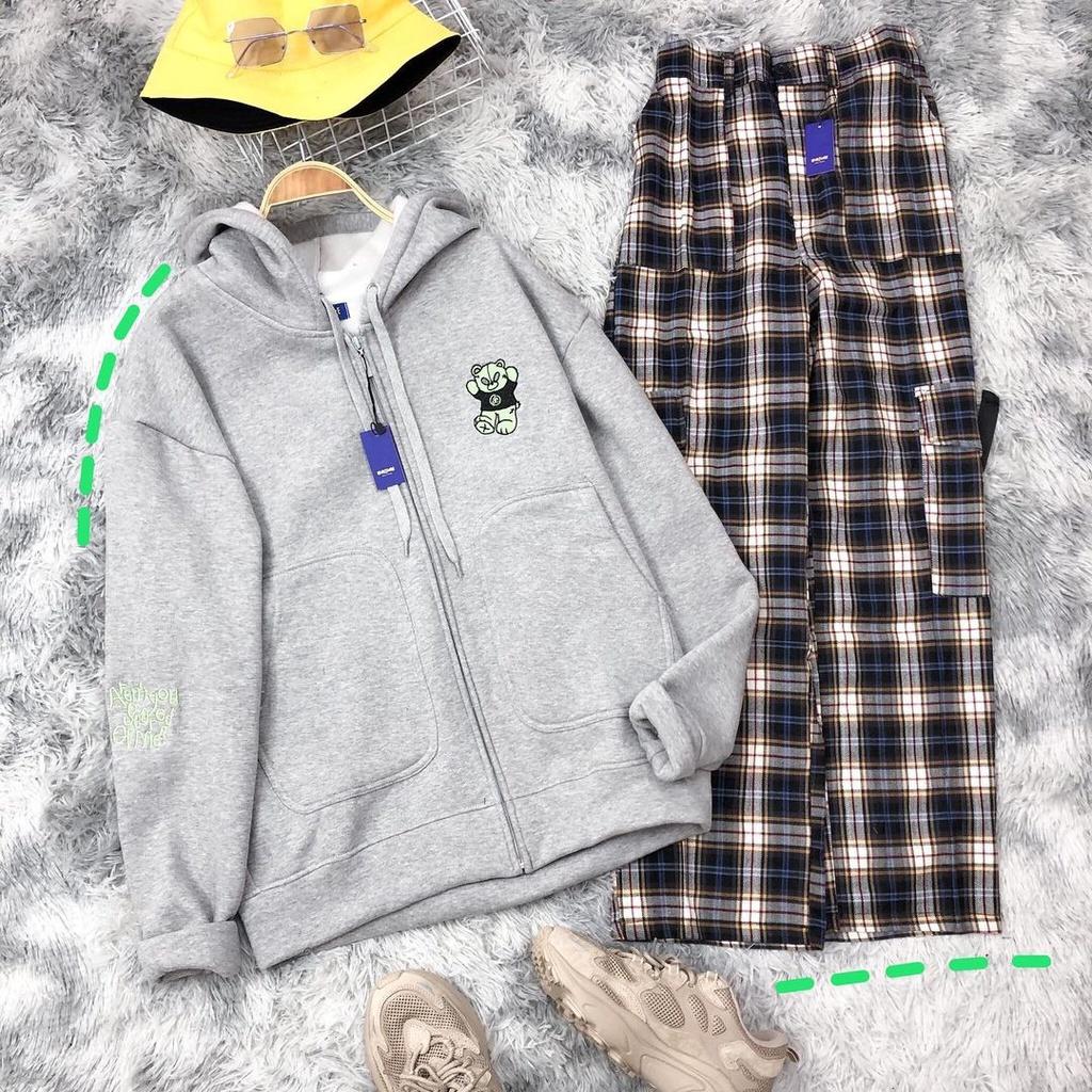 Áo Khoác nỉ lót bông MEANSTORE form rộng có mũ Unisex nam nữ oversize Ulzzang Streetwear Hàn Quốc - Gấu xanh lá