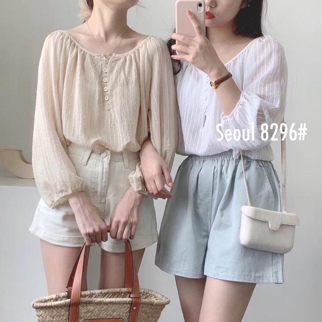 Áo bẹt vai kẻ sọc chất giấy