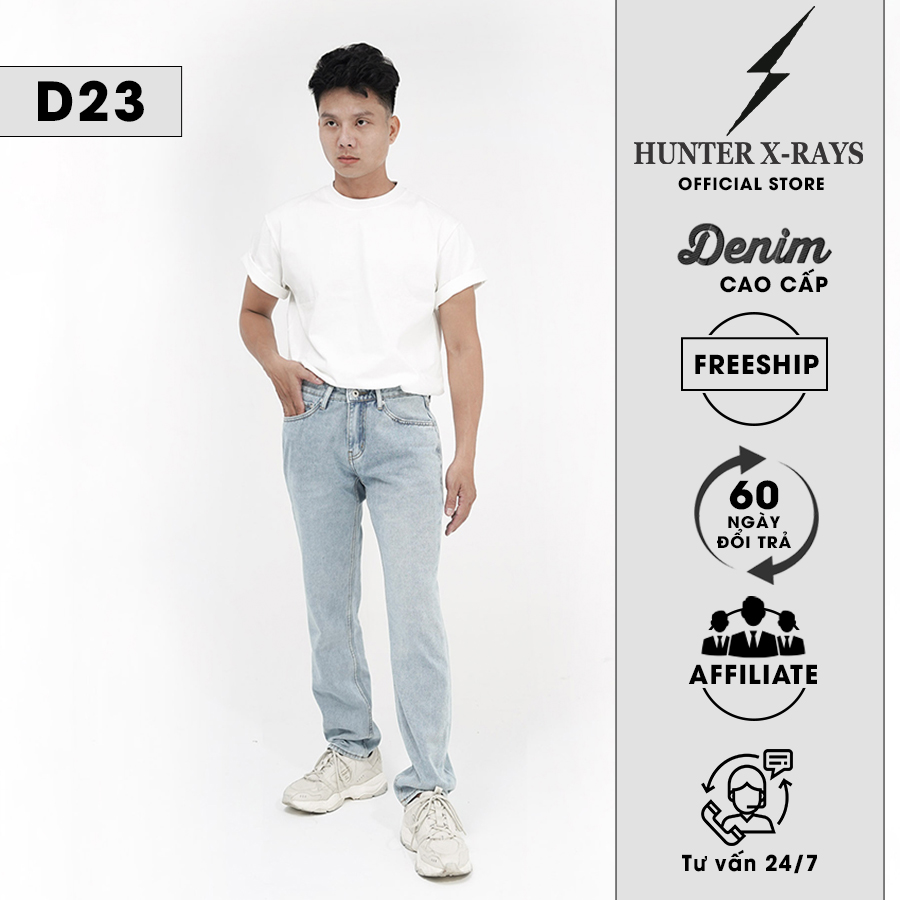 Quần Jeans Nam Cao Cấp HUNTER X-RAYS Form Straight Cotton Màu Xanh Nhạt D23