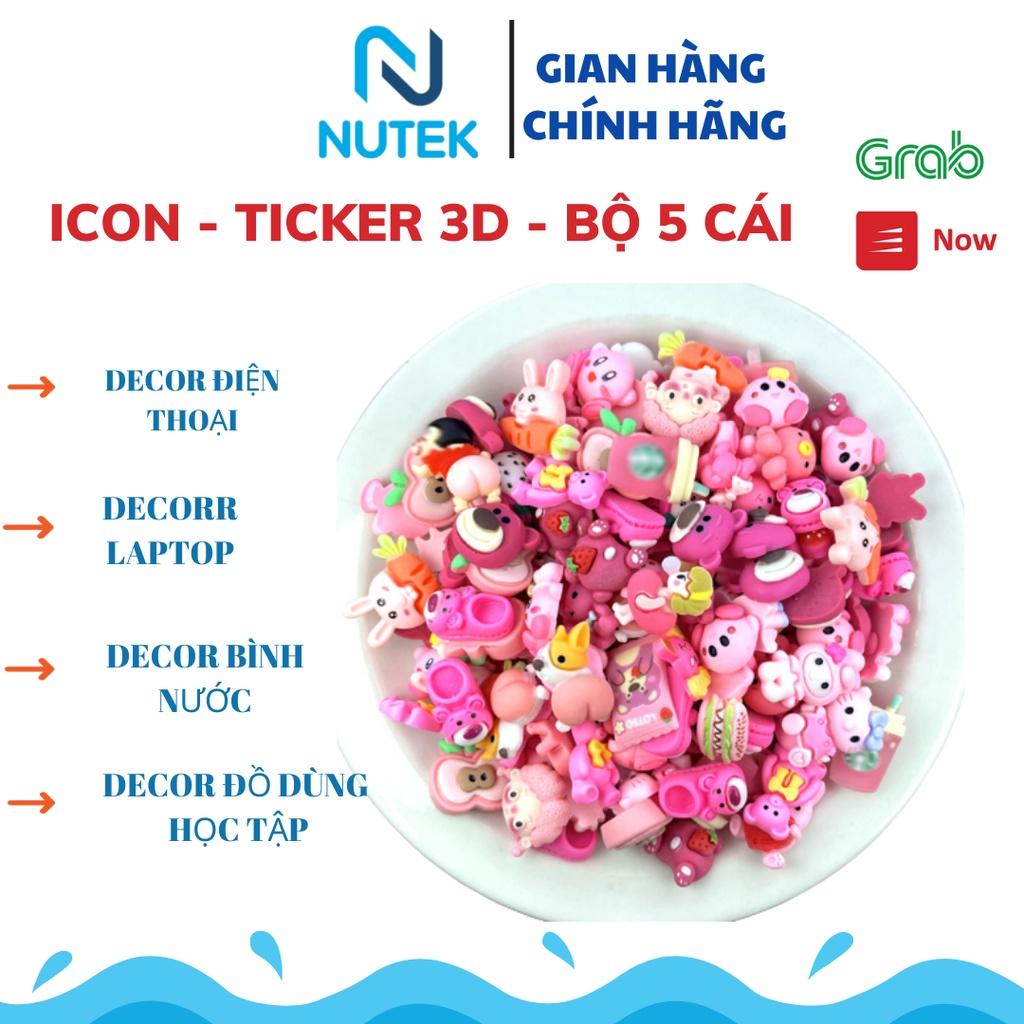 Bộ 5 Hình ICON Dán Nổi Siêu Cute Trang Trí Điện Thoại, Laptop, Bình Nước Phụ Kiện Công Nghệ