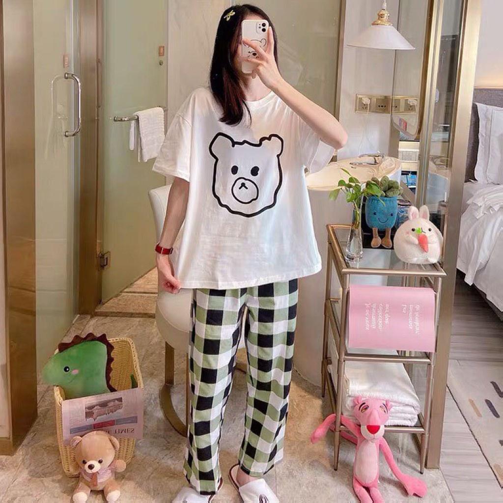 Đồ bộ nữ dài in hoạt hình mặc nhà dễ thương,chất liệu mỏng mát mềm mịn Đồ bộ nữ, đồ bộ đồ mặc nhà, quần áo nữ bộ lửng cotton hình