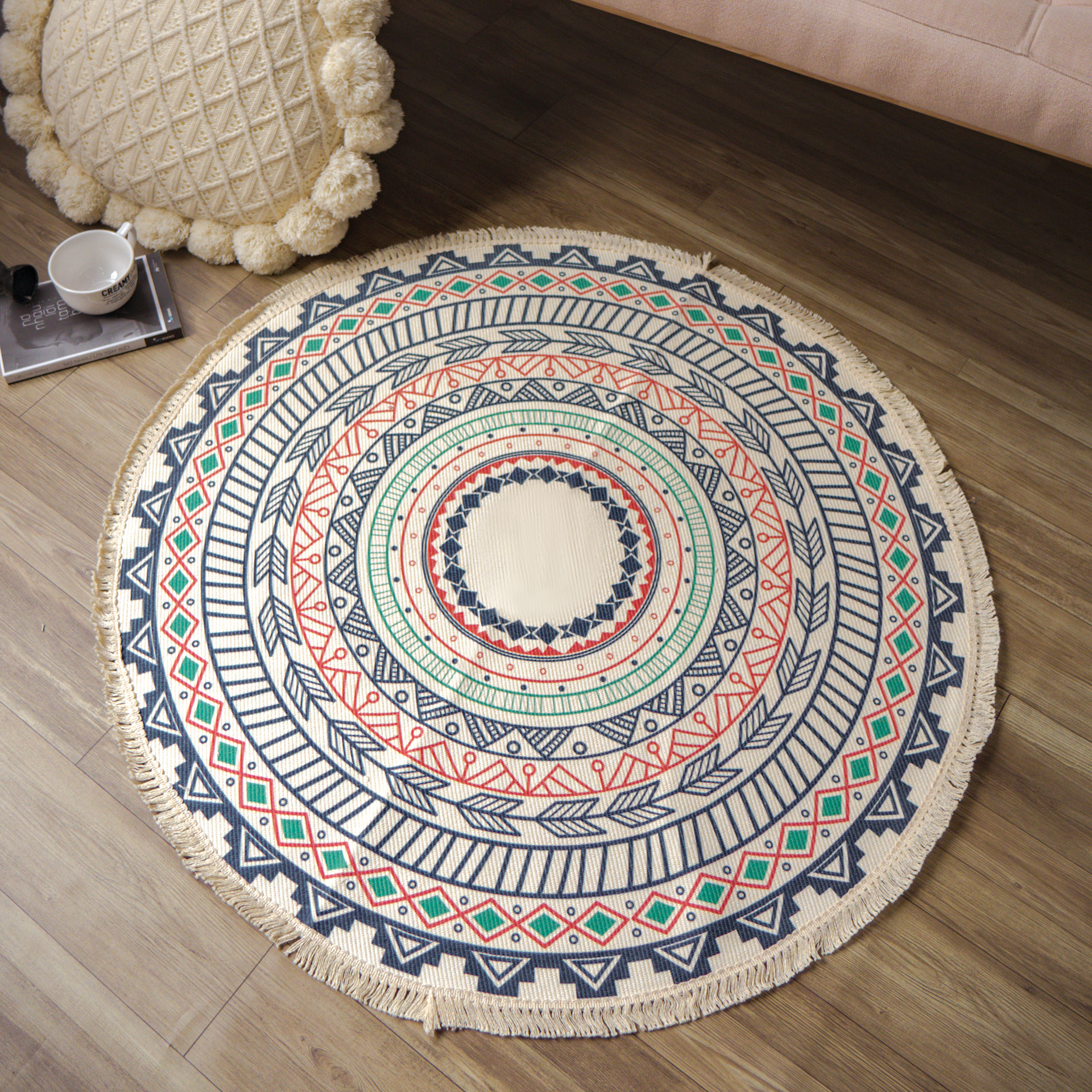 Thảm Tròn Canvas Bohemian Trang Trí