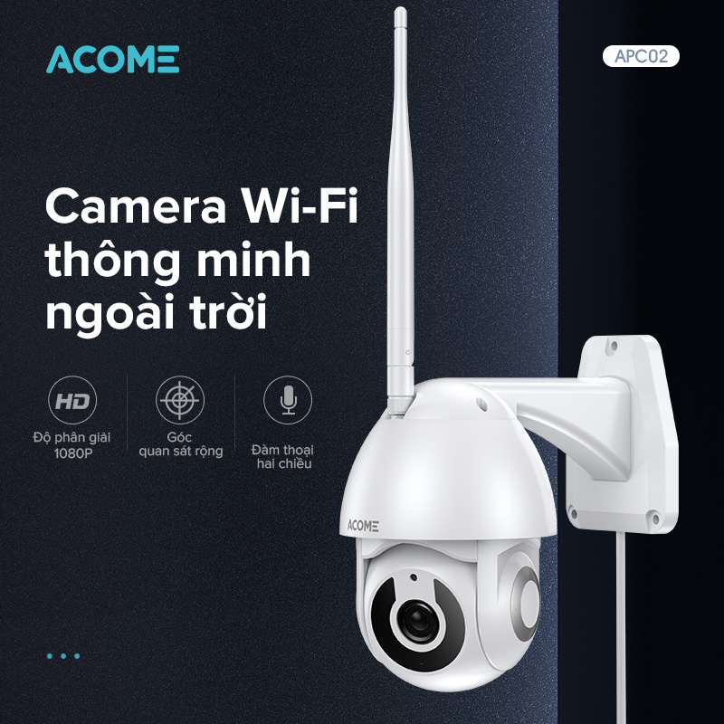 Camera IP Wifi Thông Minh Ngoài Trời ACOME APC02 - Độ Phân Giải 1080P - Hàng Chính Hãng