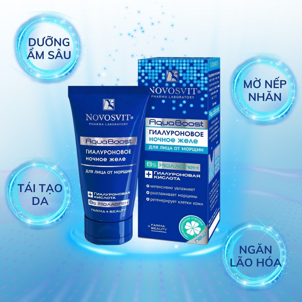Gel thạch cấp nước Novosvit HA + B5 Aqua Boost dưỡng ẩm, tái tạo, phục hồi da
