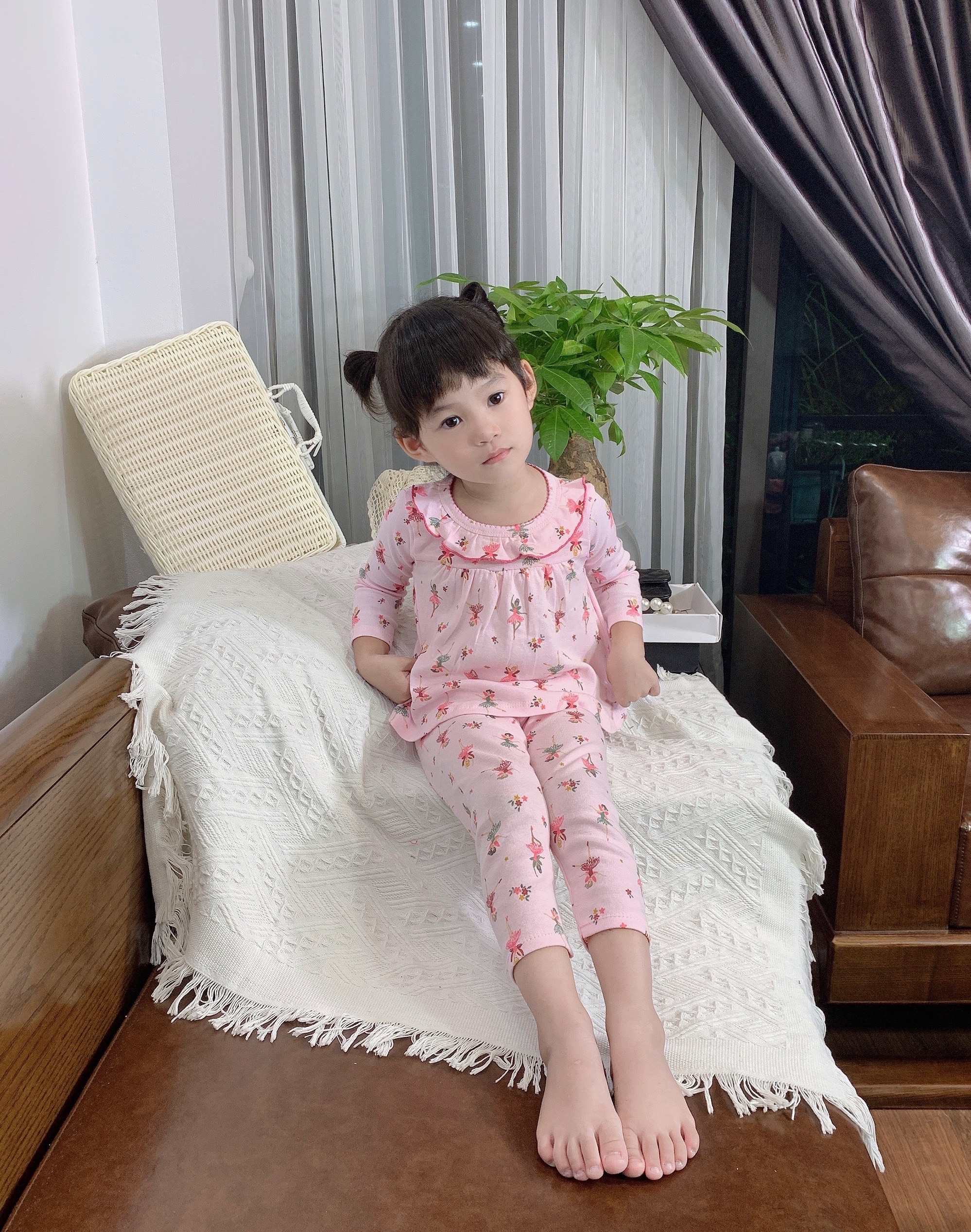 Đồ bộ ngủ dài tay cho bé gái size 5-20KG chất thun cotton mềm mại thoáng mát