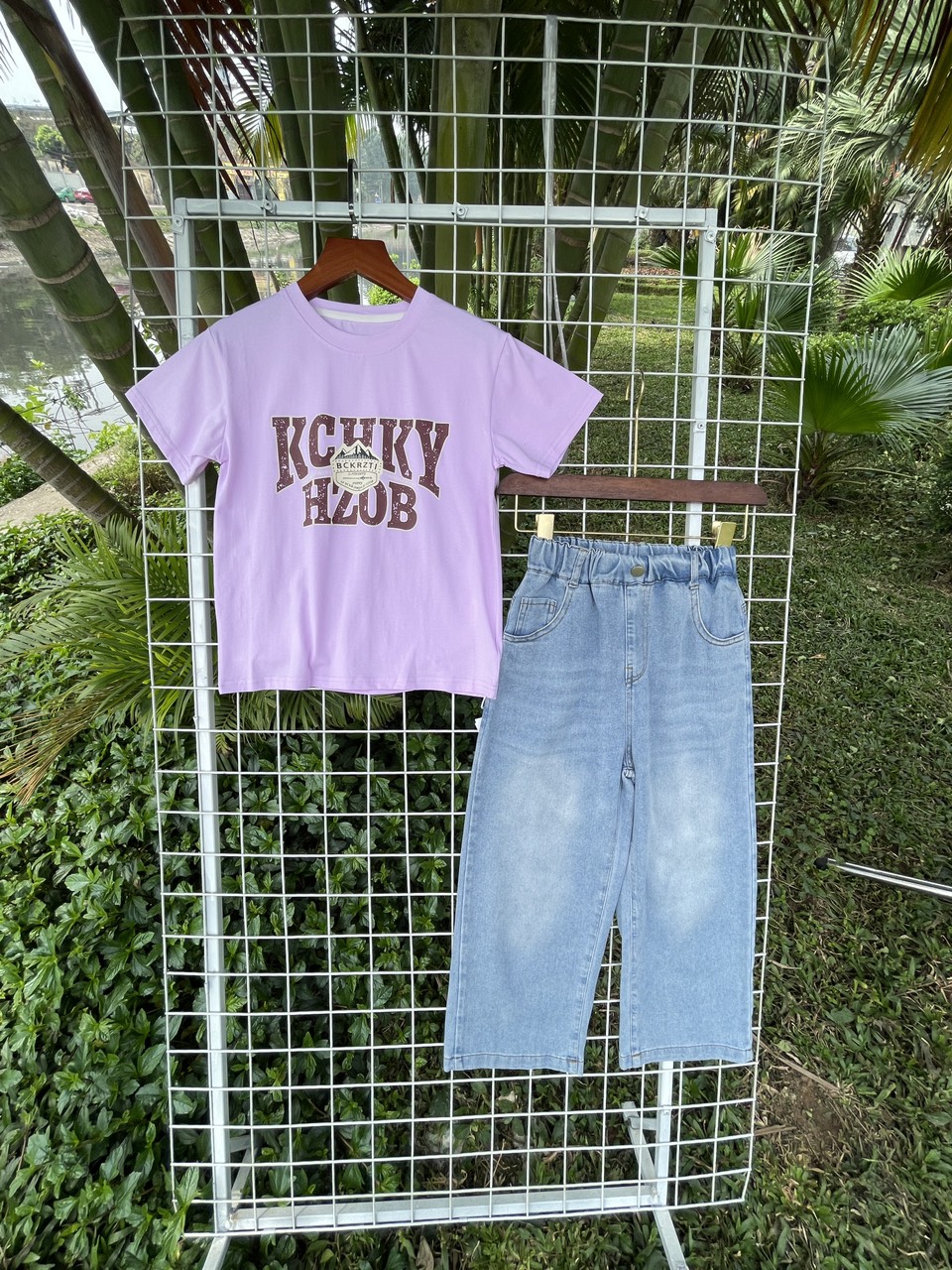 Bộ cộc tay cho bé gái quần dài size đại 7-16 tuổi in chữ KCHK vải cotton co giãn 4 chiều kiểu dáng thời trang