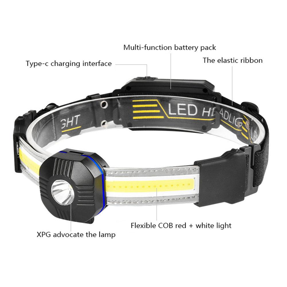 Đèn Pha Led Sạc Usb Với Đèn Hậu 7 Chế Độ Ánh Sáng