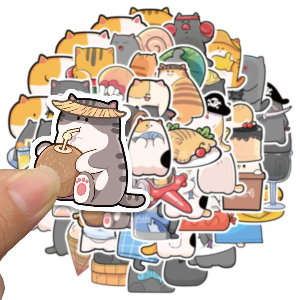 Sticker mèo mập mắt hí chibi hoạt hình cute trang trí mũ bảo hiểm,guitar,ukulele,điện thoại,sổ tay,laptop-mẫu S82
