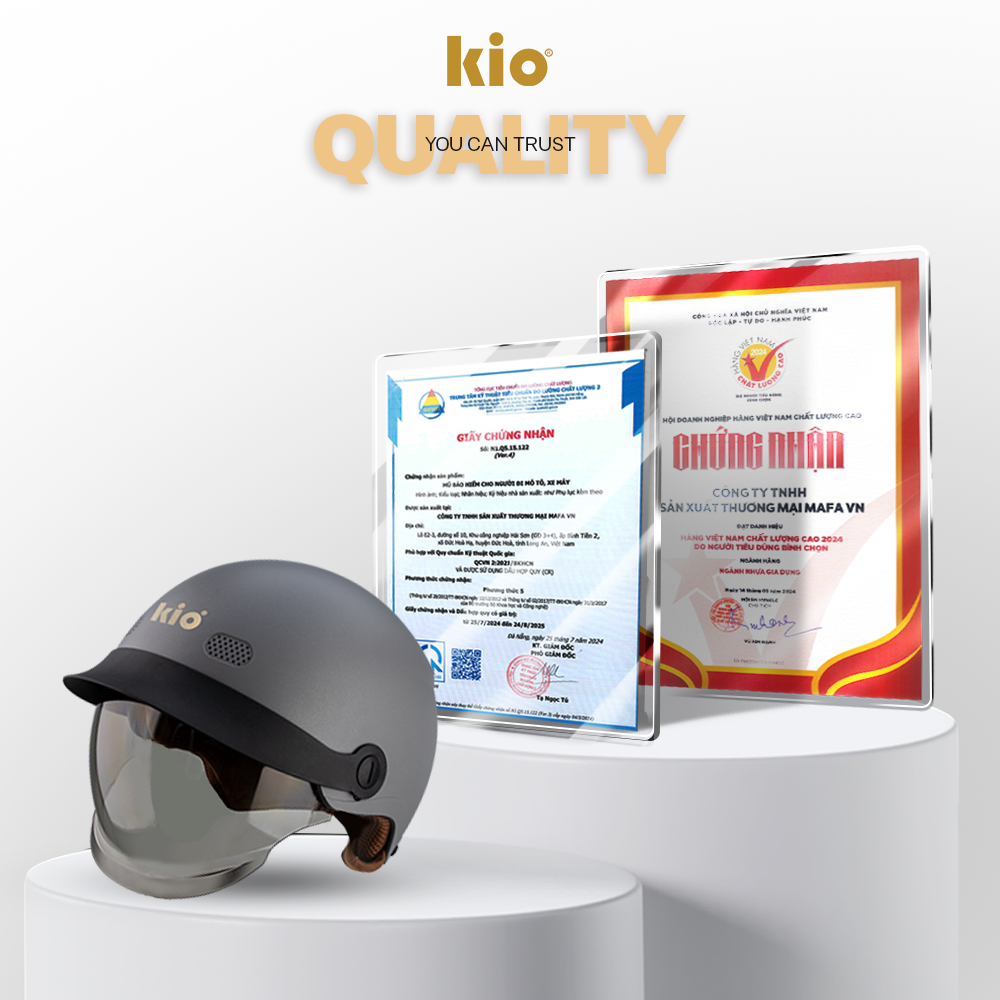 Mũ Bảo Hiểm Nửa Đầu Kio SafeStyle Metro KN10K, Kính Âm Phủ Nano Chống Tia UV, Lưỡi Trai, Thông Gió