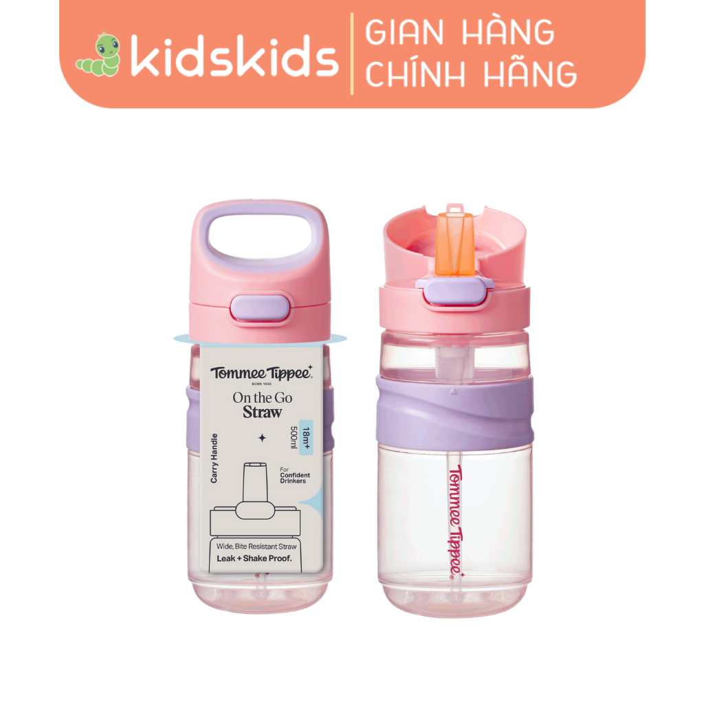 Bình Uống Nước Tommee Tippee On The Go Straw 500ml – Cho Bé Từ 18 Tháng, Hồng