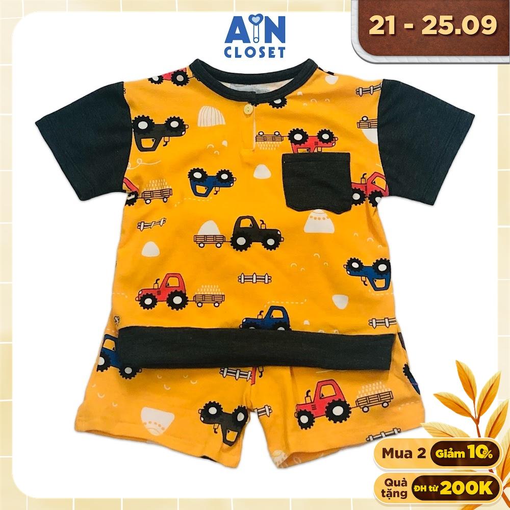 Bộ quần áo ngắn bé trai họa tiết Xe kéo vàng thun cotton - AICDBTTVLCD9 - AIN Closet