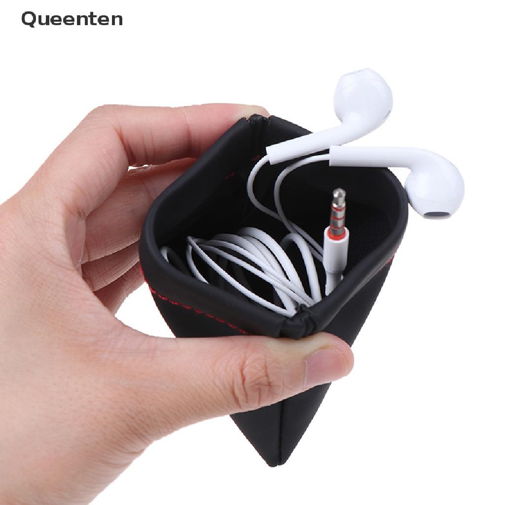 Queenten Portable PU leather earphone case storage bag headset headphone carrying pouch QT
