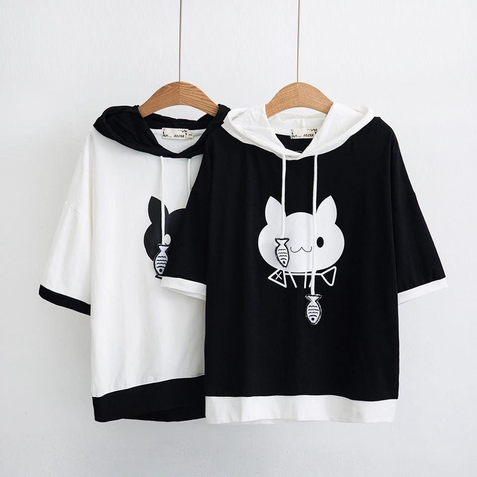 Áo hoodie ngắn tay mùa hè chất cotton thoáng mát