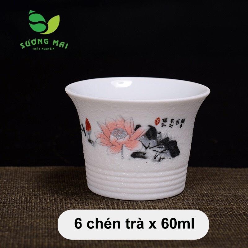 Bộ Ấm Chén Pha Trà Sứ Cao Cấp SƯƠNG MAI Định Châu Hoa Sen, Bảo Hành 30 Ngày, Tinh Xảo, Sang Trọng, SM00000