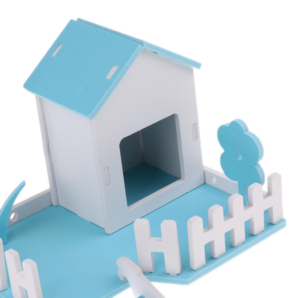 Small Pet Nest Hamster House Cage Villa Fence 3 in 1 with Ladder Blue