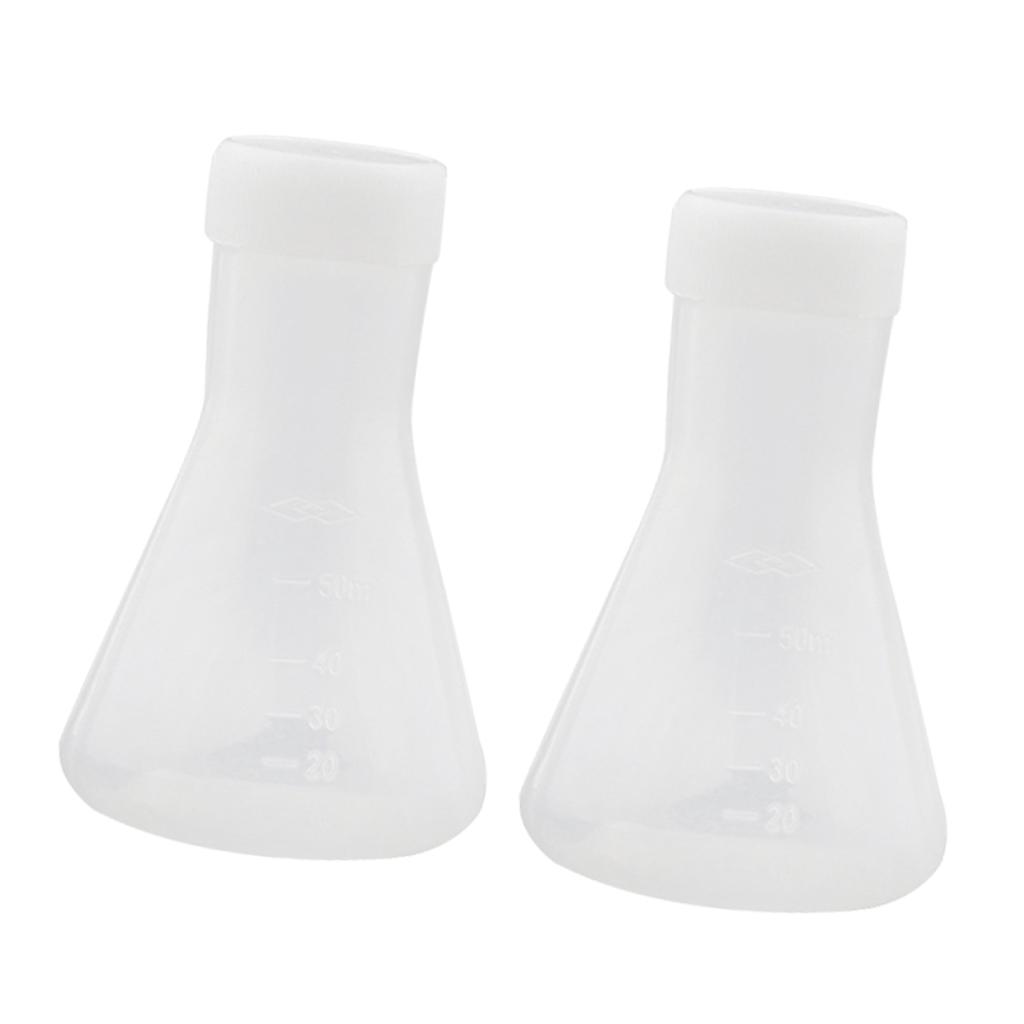 2x2 Pcs Lab Experiment Graduated Plastic Conical Flask Erlenmeyer w/ Cap 50mL