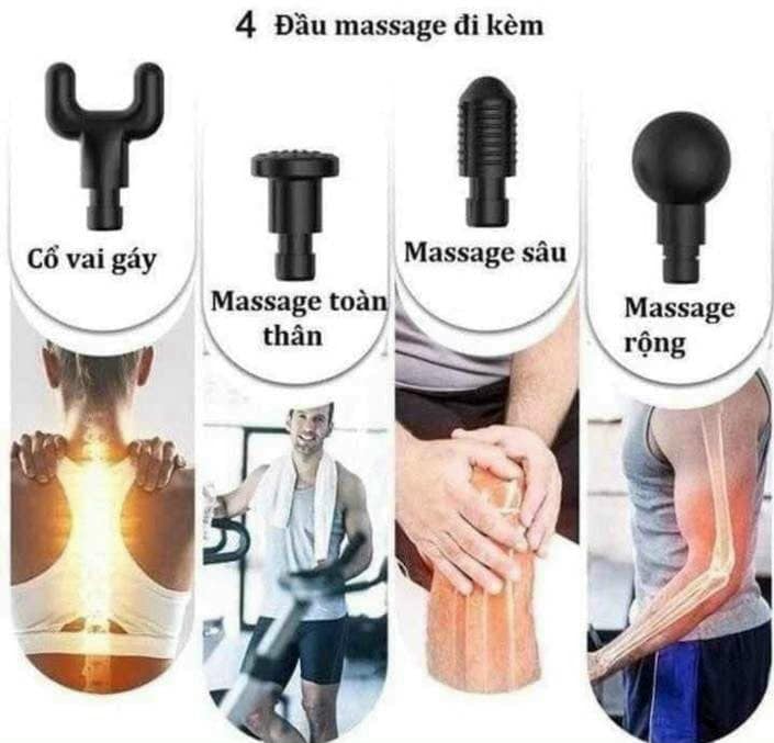 Máy Massage Cầm Tay, Súng Massage Cầm Tay Đa Năng Với 4 Đầu Massage, 6 Chế Độ, Màu Ngẫu Nhiên - Hàng Nhập Khẩu