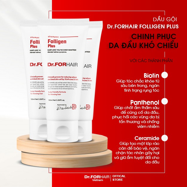 Dầu gội đầu ngăn rụng tóc kích thích mọc tóc Dr.FORHAIR Folligen Plus Shampoo 100ml