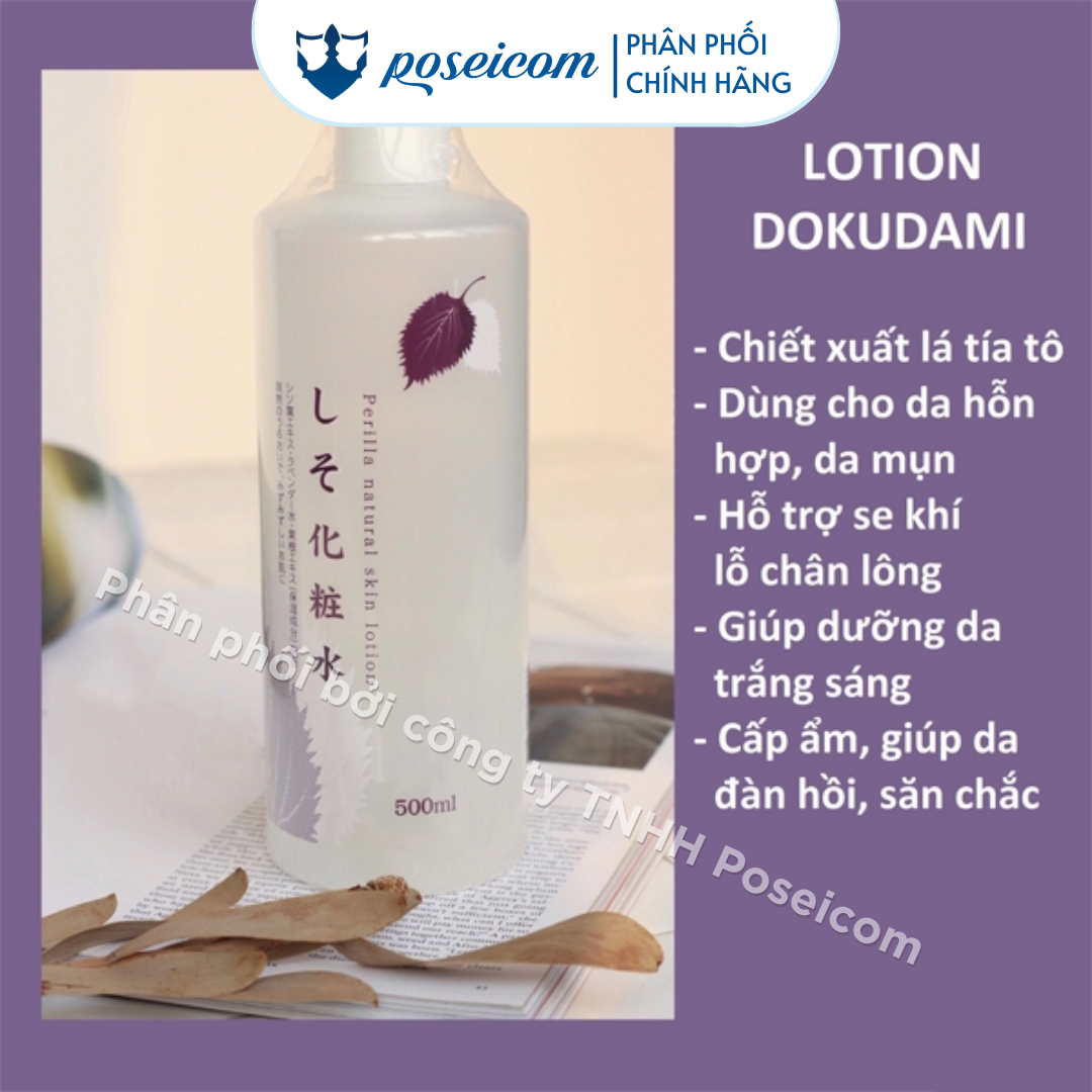 Nước Hoa Hồng Trắng Da Xóa Thâm Mụn Tàn Nhang Chiết Xuất Từ Lá Tía Tô Dokudami Natural Skin Lotion 500ml Poseicom 4571243111021