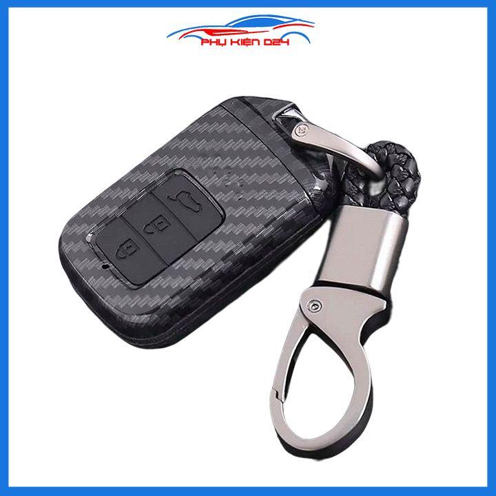 Ốp vỏ bọc chìa khóa xe Honda Crv sợi nhựa cacbon kèm móc treo Inox
