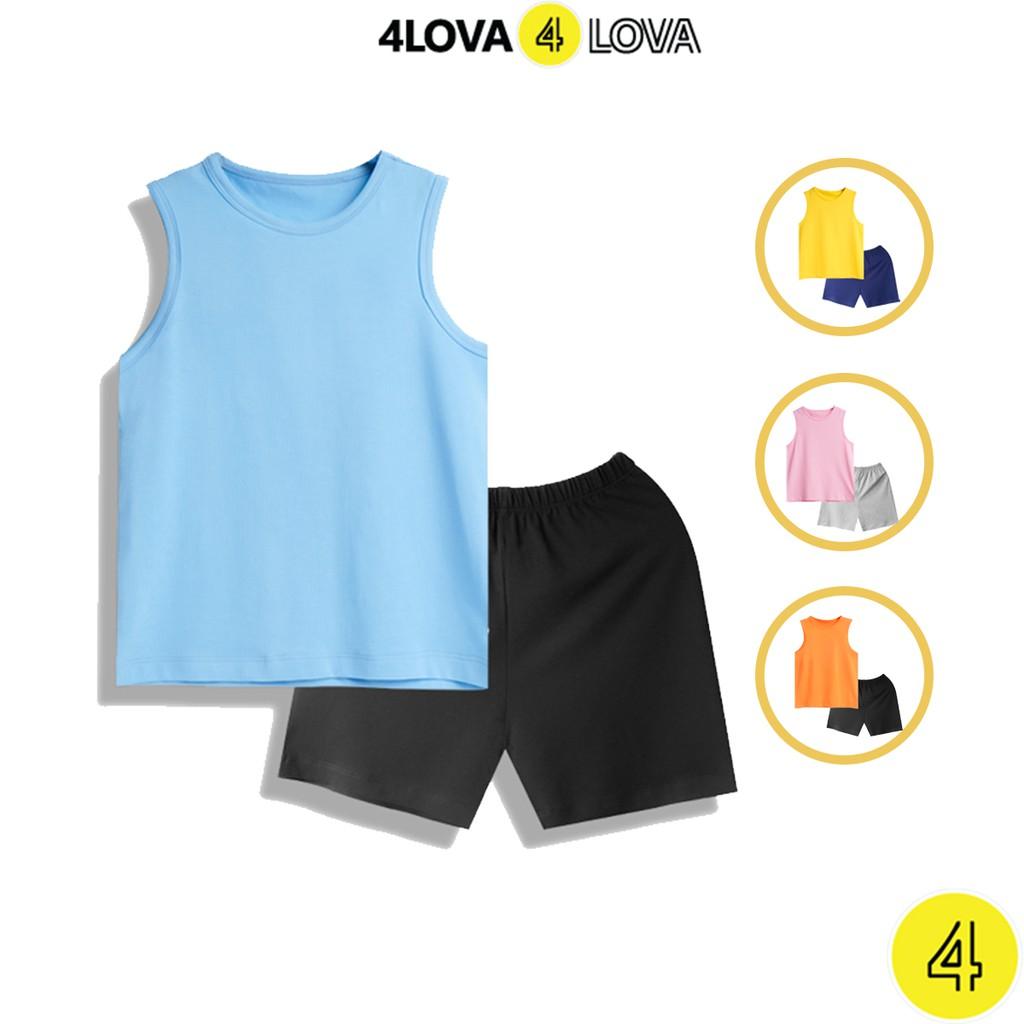 Bộ quần áo ba lỗ sát nách 4LOVA thun cotton size đại cho bé trơn basic hàng chính hãng từ 28 - 44 kg