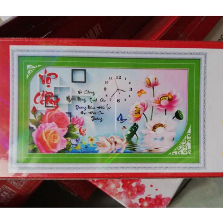 Tranh đá vợ chồng thiên nga hoa sen đồng hồ YN5411 - kích thước: 89 * 55cm.
