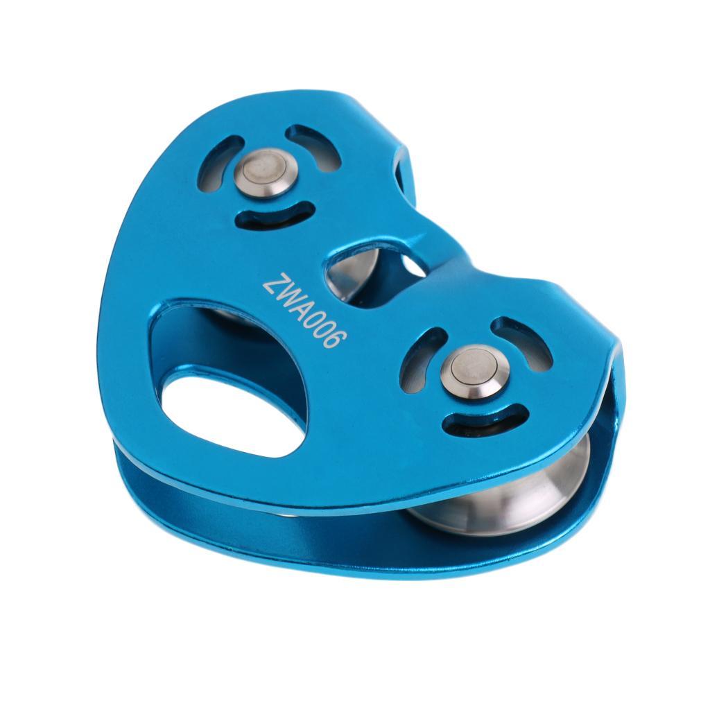 30KN Climbing Pulley General Purpose Aluminum Rope Pulley with Stainless Steel Ball Baearing Double Sheave for Rescue/Aloft Work/Rappelling