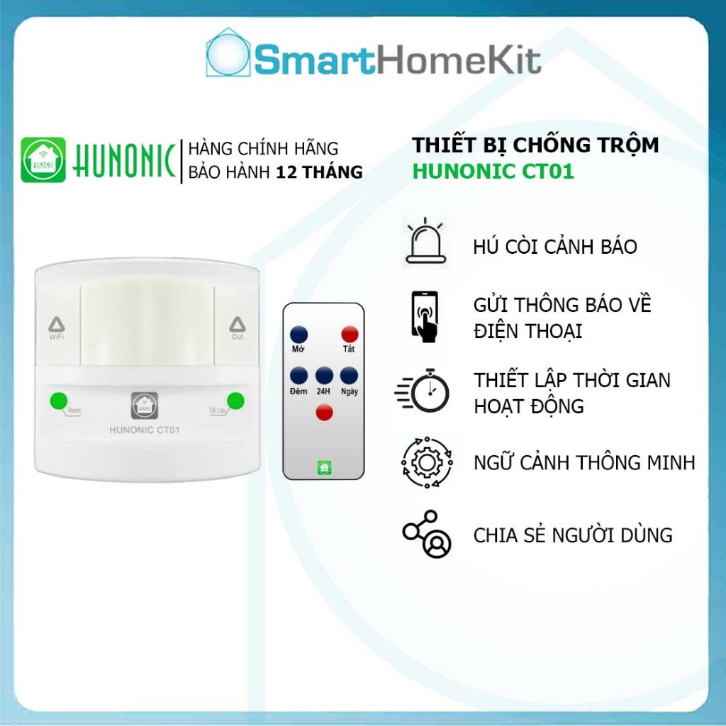 Thiết Bị Chống Trộm Và Báo Khách Đa Năng Hunonic CT01, kết nối Wifi - Hàng Chính Hãng