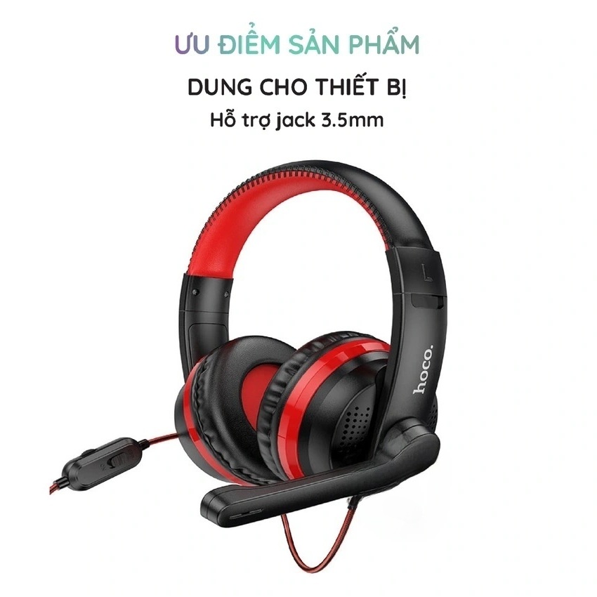 Tai Nghe Chụp Tai Gaming Có Mic HOCO W103 Kết Nối Jack 3.5mm Dây Dài 1.2m Cho Điện Thoại Máy Tính - Hàng chính hãng