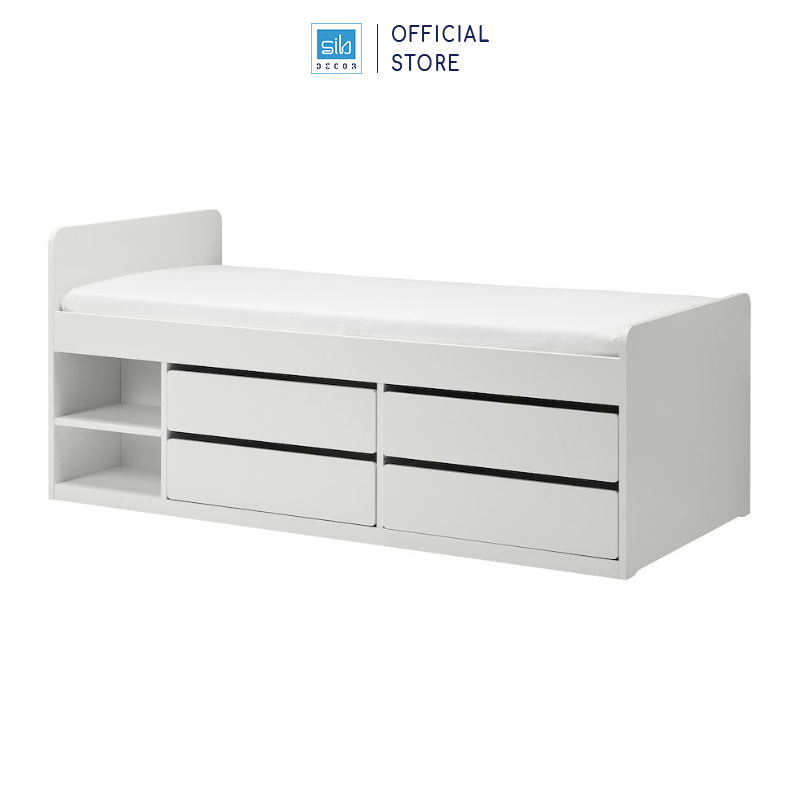 Giường Ngủ Cho Bé Có 4 Ngăn Kéo Đựng Đồ Đa Năng Màu Trắng SIB Decor GN34
