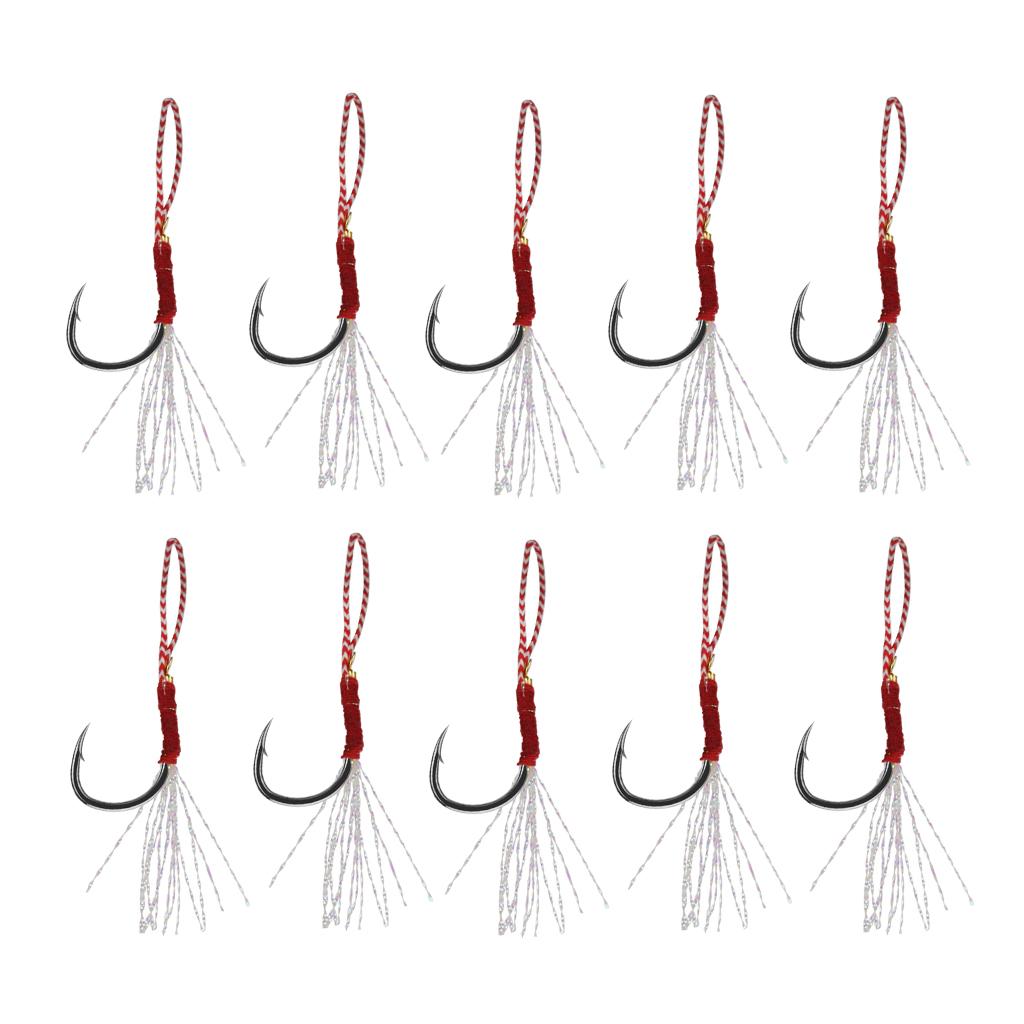Lots 20 Fishing Assist Hooks with Braid Line Jigging Jig Hooks 14#16# Silver