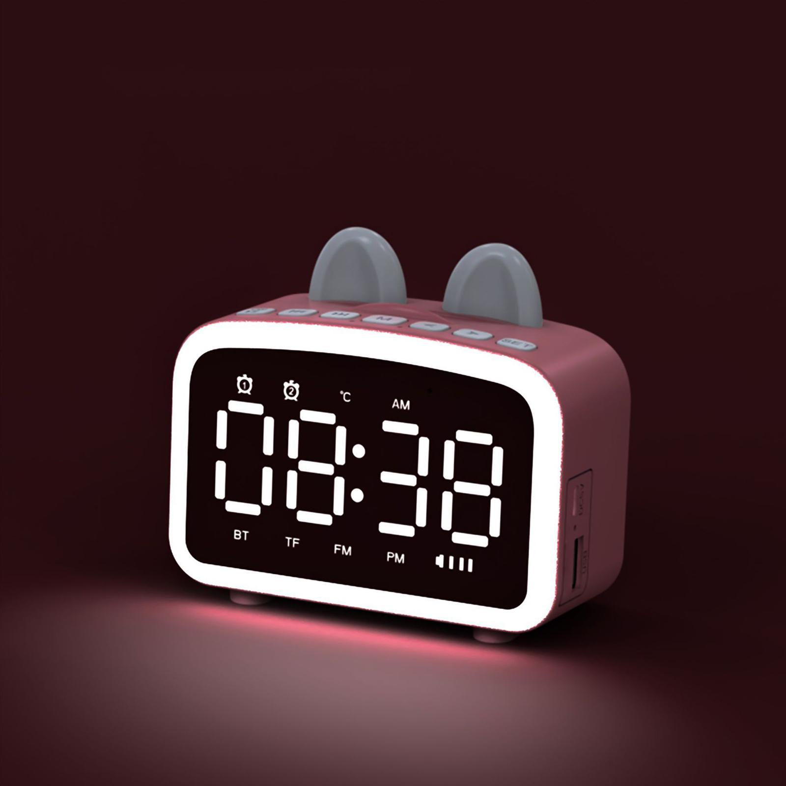 Clock Wireless Bluetooth Speaker Temperature Display for Bedside Pink