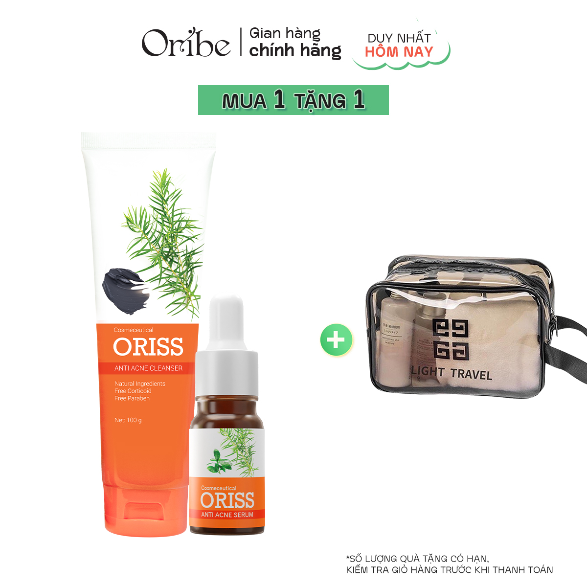 Combo Hỗ Trợ Trị Mụn Oriss - Sữa Rửa Mặt Ngừa Mụn Oriss 100G Serum Ngăn Ngừa Mụn Oriss 10G