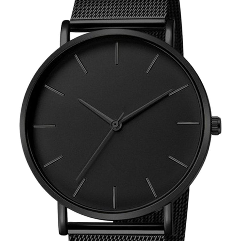 2xMens Quartz Watch Luxury Case Analog Wristwatch Black Band Black Pointer