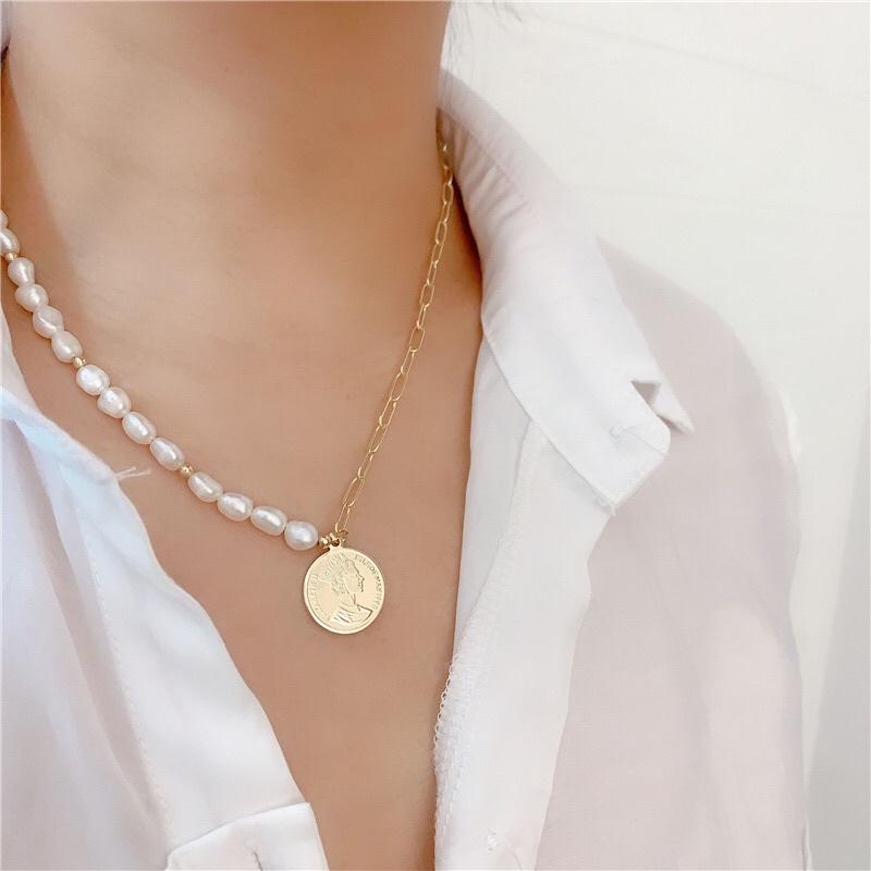 Dây Chuyền Ngọc Trai Thật Nước Ngọt Titan Mặt Tròn - Trường Thịnh Ngọc Trai