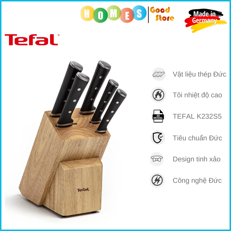 Bộ Dao 5 Món TEFAL Ingenio Ice Force  - Nhập Khẩu Đức Cao Cấp Sắc Bén Chống Gỉ Chống Mòn - Hàng Nhập Khẩu