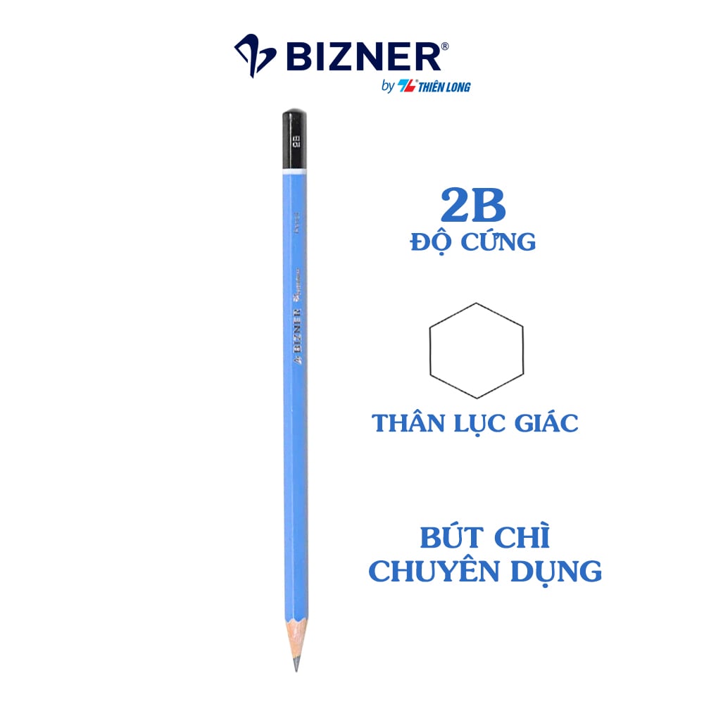 Hộp 10 cây Bút chì gỗ cao cấp Bizner BIZ-P02 - Độ cứng 2B