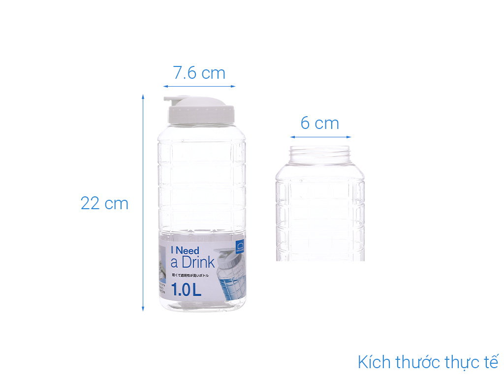 Bình nước nhựa LocknLock Jug 1L màu trắng HAP811WHT, Hàng chính hãng, độ bền cao, nút bật tiện lợi - JoyMall
