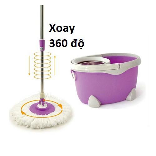 bộ chổi lau nhà xoay 360 độ lồng Inox chống rỉ kèm hai bông lau sợi tổng hợp