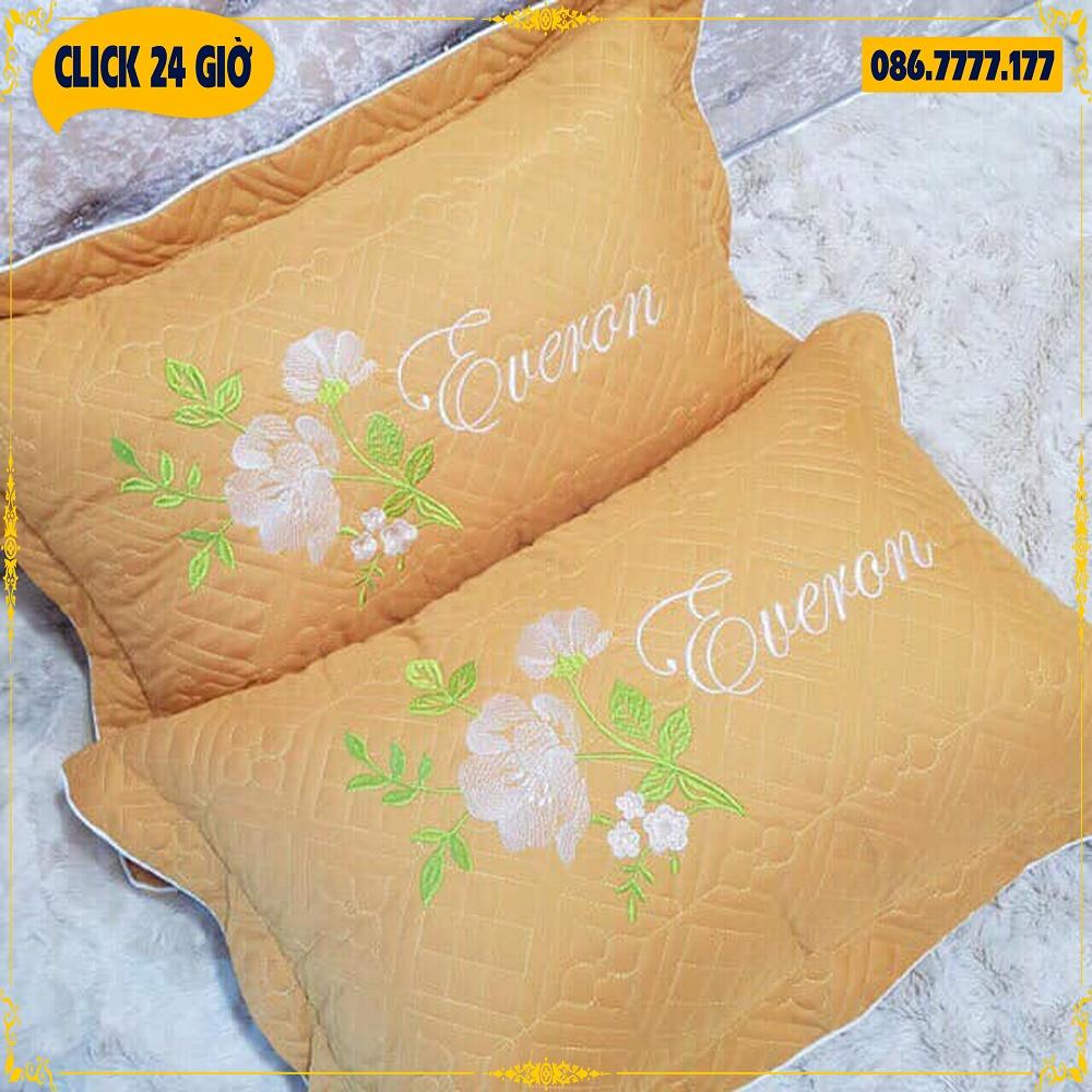 Vỏ Áo Gối Satin 40x60cm Thêu Chần Hoa Đẹp, Không Phai Màu, Không Xù, Khóa Kéo - Hàng Cao Cấp