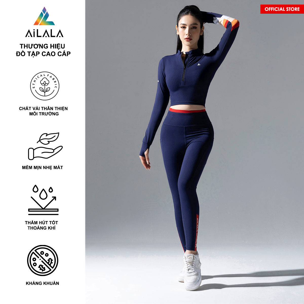 Bộ quần áo thể thao nữ AiLALA LUX04, Đồ tập Yoga Gym Pilates, chất vải Hi-tech cao cấp