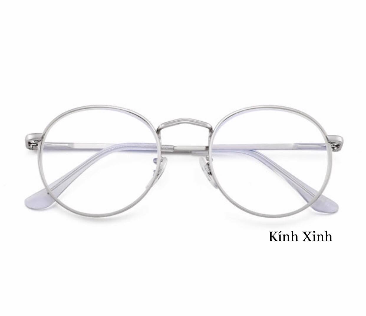 Gọng Kính Cận, Kính Giả Cận Mắt Tròn Unisex Kim Loại + Tặng Phụ Kiện Hộp Đựng, Khăn Lau