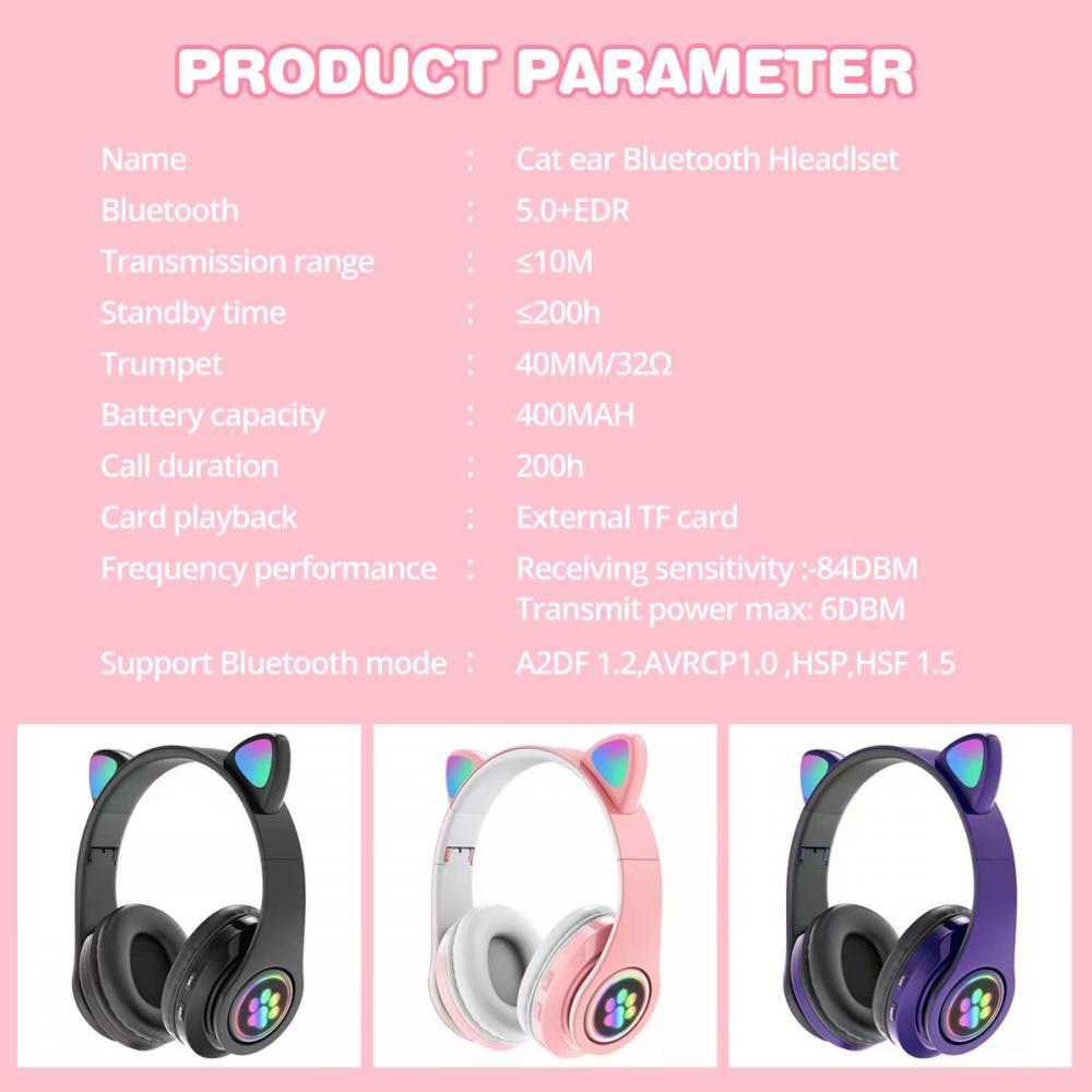 ANKNDO Bluetooth Phát Sáng Tai Mèo Nhiều Màu Sắc Tai Nghe Có Mic Stereo Di Động Có Thể Gập Lại Âm Nhạc Đầu Tai Nghe Không Dây