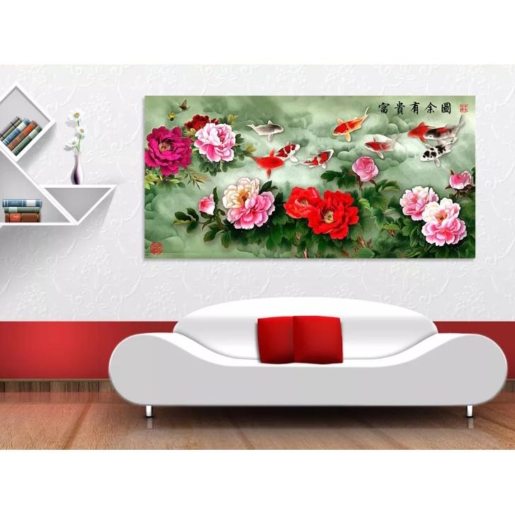 10 MẪU TRANH HOA SEN CÁ CHÉP - Tranh Cửu Ngư treo tường phòng khách