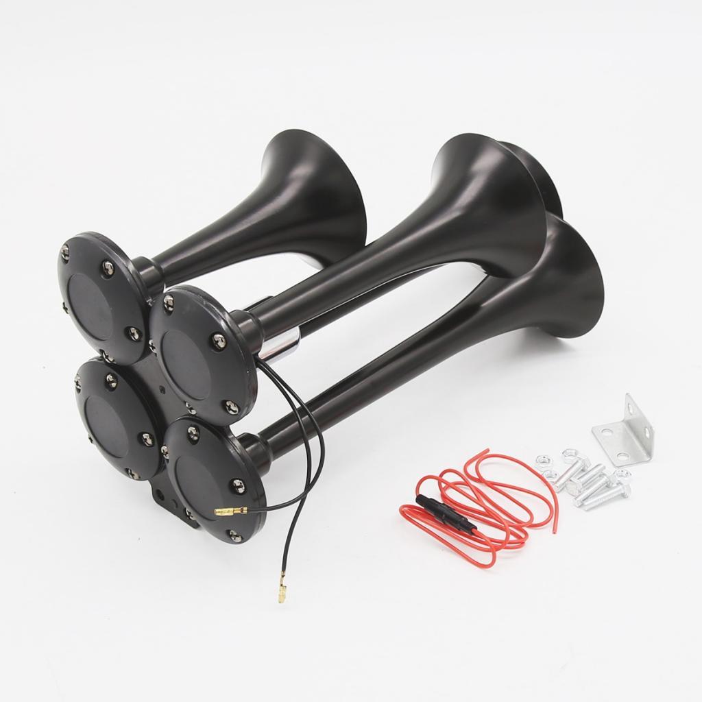 12V/24V Car Truck Boat 4 Trumpet Train Air Horn Set 150db for Air Compressor