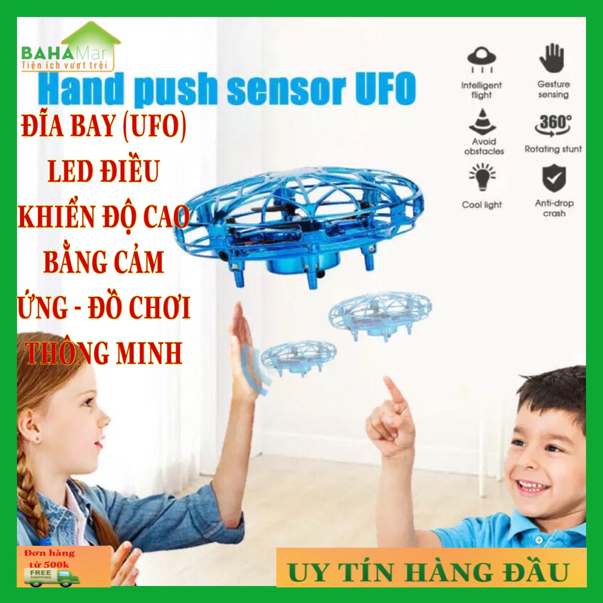 ĐĨA BAY (UFO) LED ĐIỀU KHIỂN ĐỘ CAO BẰNG CẢM ỨNG - ĐỒ CHƠI THÔNG MINH &quot;BAHAMAR&quot; đường kính nhỏ, kết cấu mềm mại, chống va chạm, có cảm ứng hồng ngoại, thích hợp cho cả trẻ em và người lớn