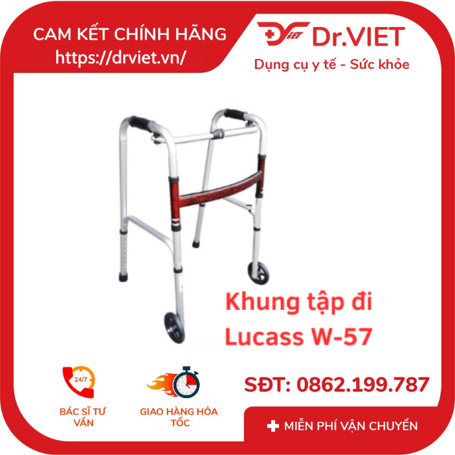 Khung tập đi Lucass W-57, giúp người tập đi sau tai nạn, tai biến, người già đi lại vững vàng hơn,có bánh xe tiện lợi