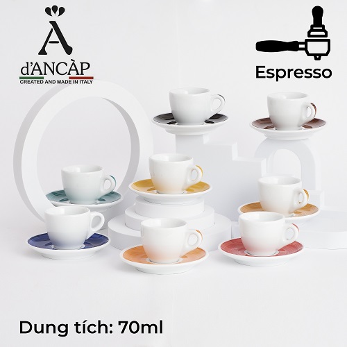 Bộ đĩa và ly sứ cà phê Ancap Espresso 70 ml vẽ tay lên quai